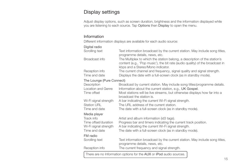 Display settings | Pure Contour - User Guide User Manual | Page 15 / 22