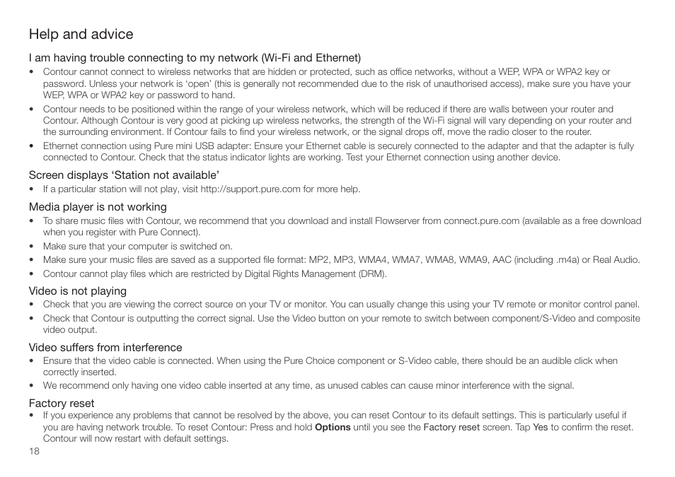 Help and advice | Pure Contour - User Guide User Manual | Page 18 / 22