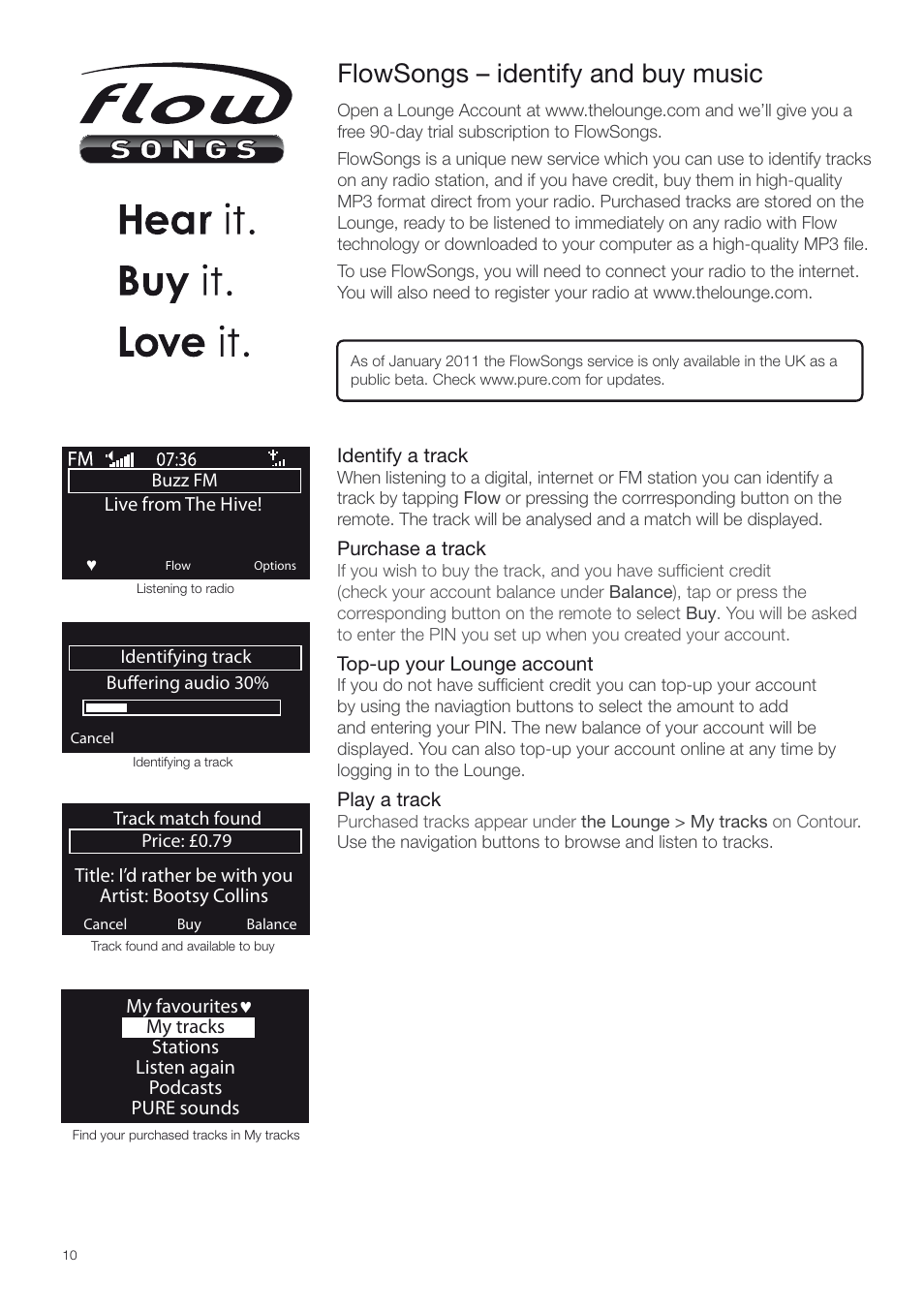 Flowsongs, Flowsongs – identify and buy music | Pure Contour - Quick Start Guide User Manual | Page 10 / 76