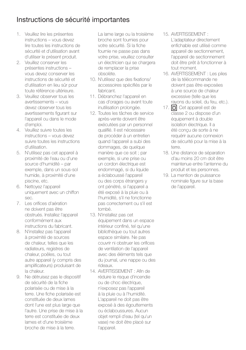 Instructions de sécurité importantes | Pure Contour - Quick Start Guide User Manual | Page 14 / 76