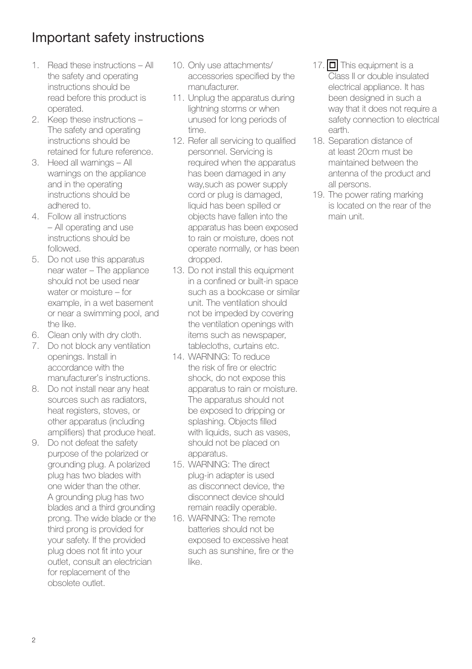 Important safety instructions | Pure Contour - Quick Start Guide User Manual | Page 2 / 76