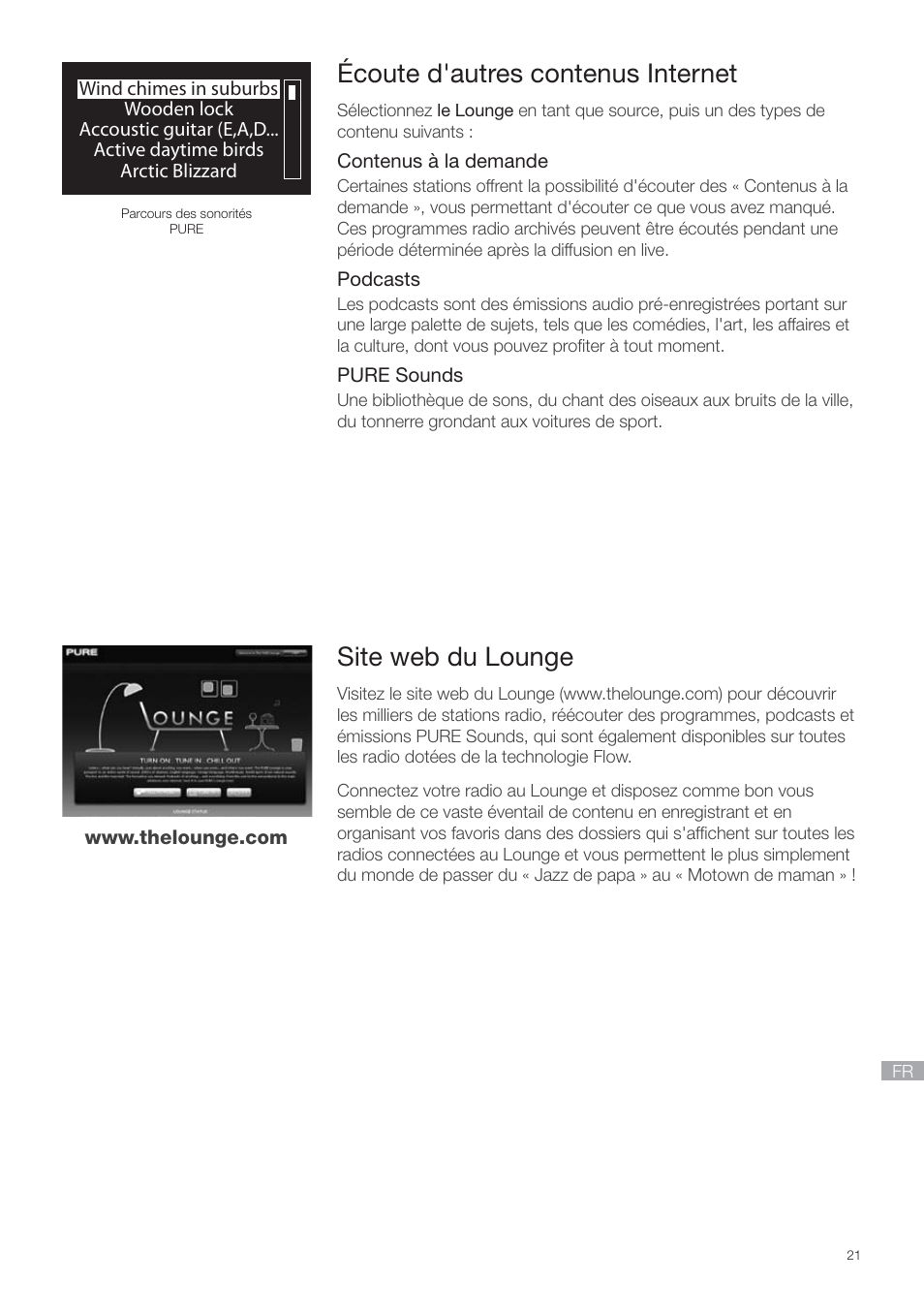 Écoute d'autres contenus internet, Site web du lounge | Pure Contour - Quick Start Guide User Manual | Page 21 / 76