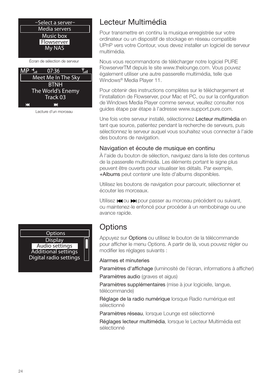Lecteur multimédia, Options | Pure Contour - Quick Start Guide User Manual | Page 24 / 76