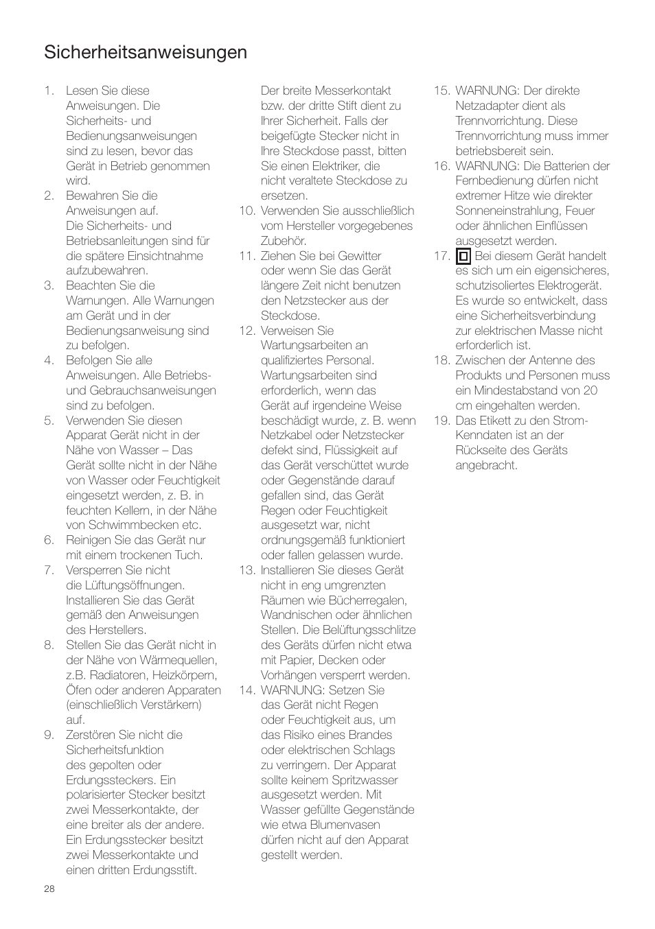 Sicherheitsanweisungen | Pure Contour - Quick Start Guide User Manual | Page 28 / 76