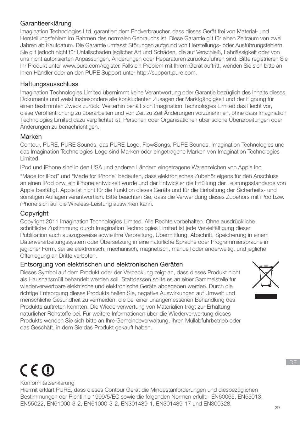 Garantieerklärung | Pure Contour - Quick Start Guide User Manual | Page 39 / 76