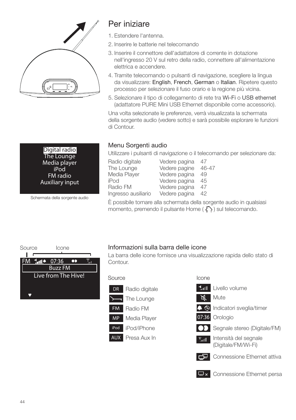 Per iniziare | Pure Contour - Quick Start Guide User Manual | Page 44 / 76