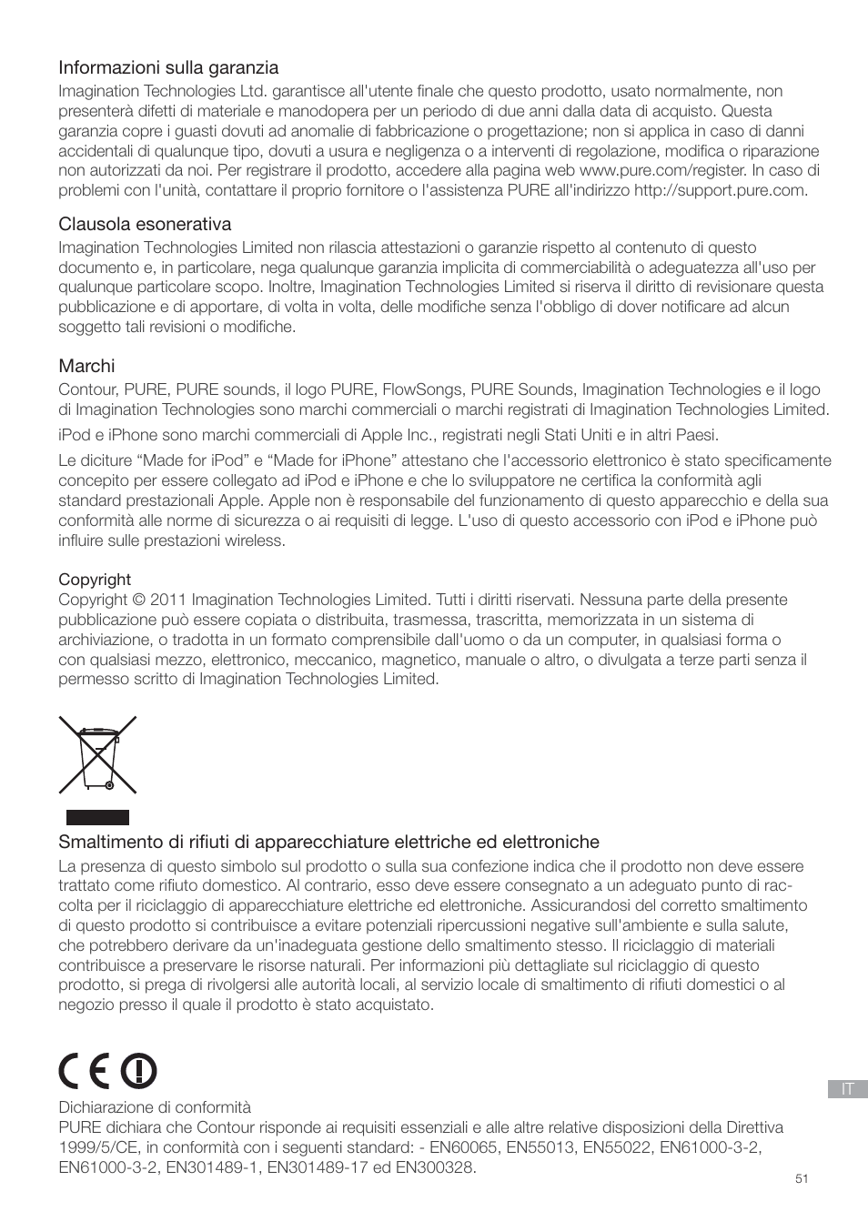 Informazioni sulla garanzia | Pure Contour - Quick Start Guide User Manual | Page 51 / 76