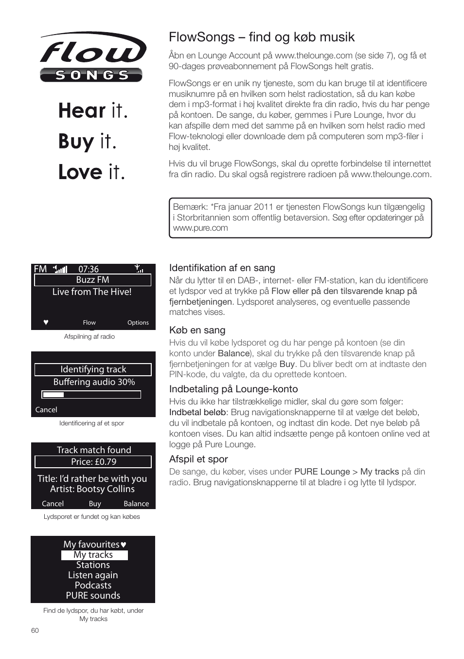 Flowsongs, Flowsongs – ﬁnd og køb musik | Pure Contour - Quick Start Guide User Manual | Page 60 / 76
