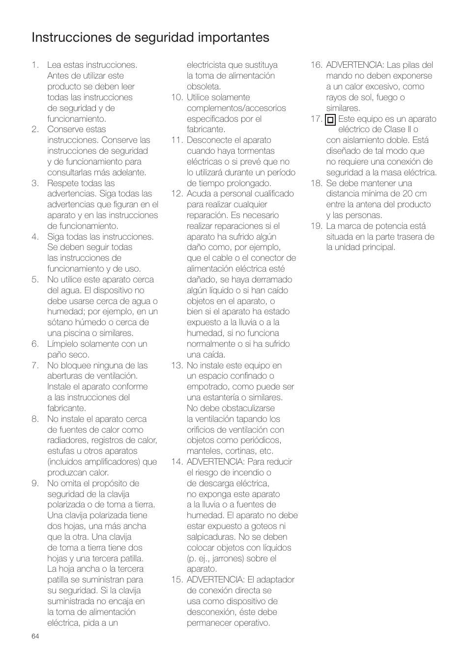 Instrucciones de seguridad importantes | Pure Contour - Quick Start Guide User Manual | Page 64 / 76