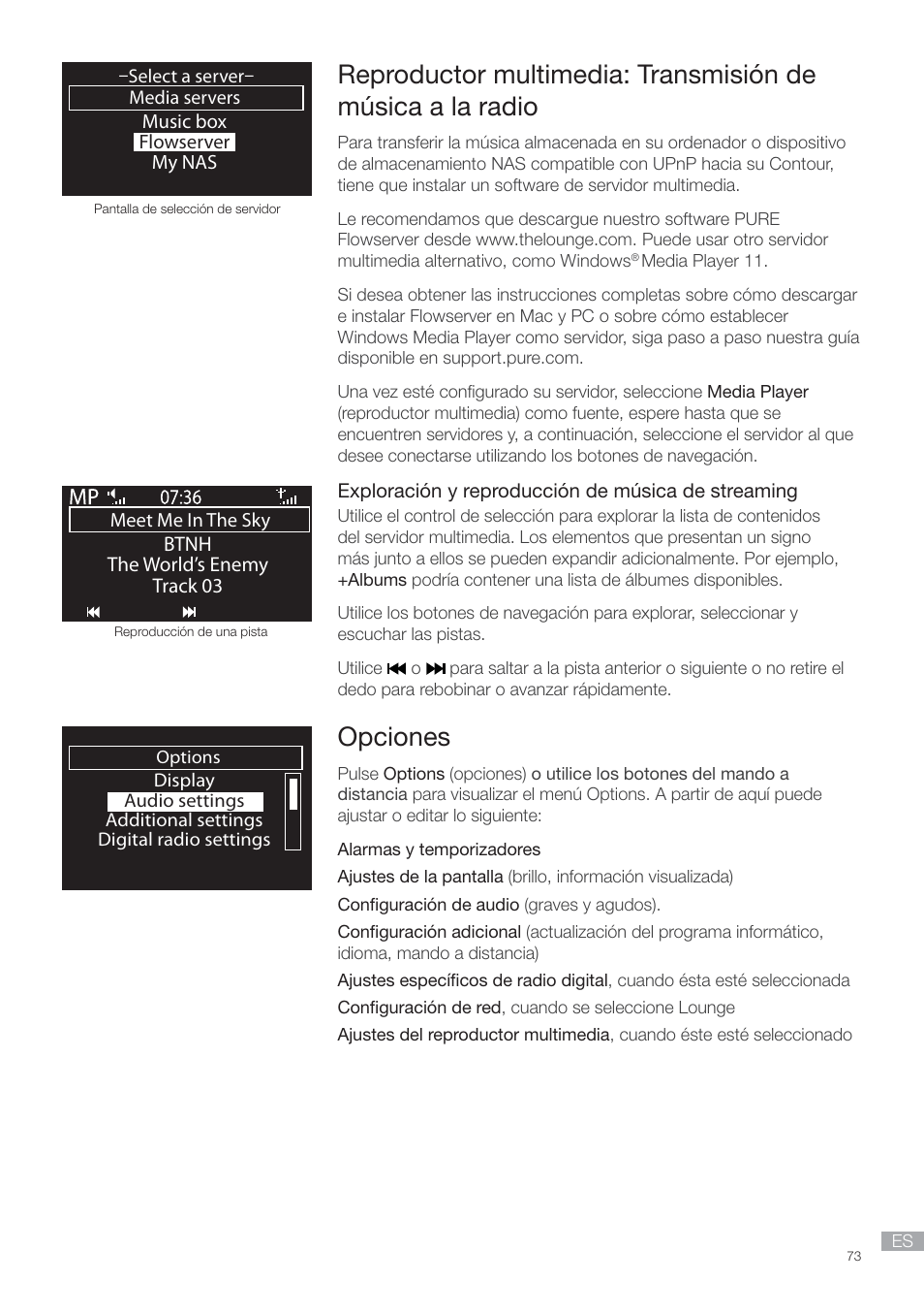 Reproductor multimedia, Opciones | Pure Contour - Quick Start Guide User Manual | Page 73 / 76