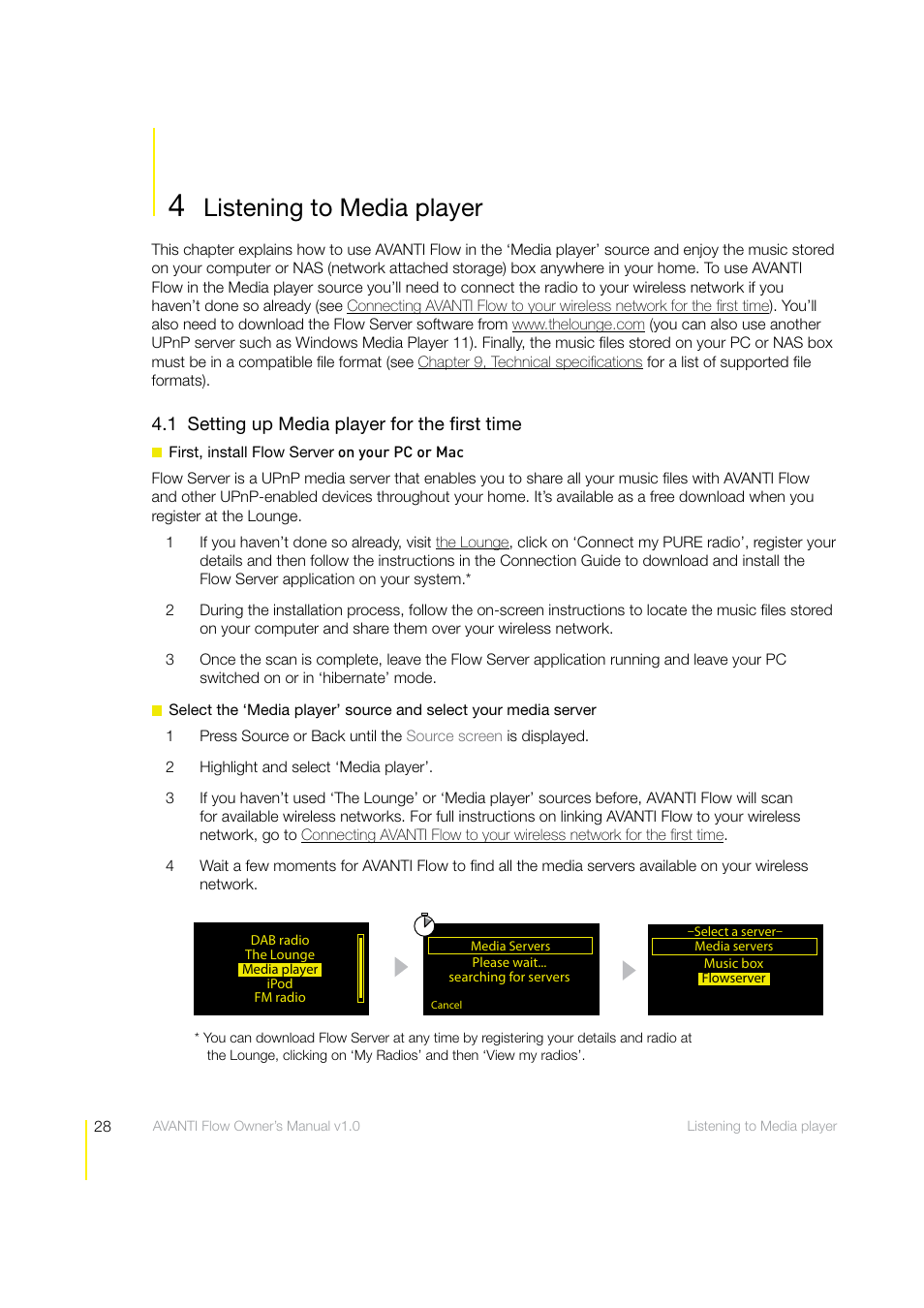 Listening to media player | Pure Avanti Flow - User Guide User Manual | Page 28 / 47