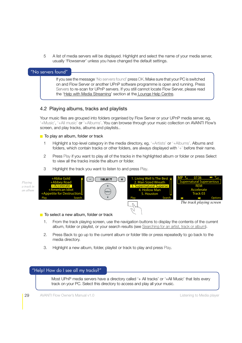 2 playing albums, tracks and playlists | Pure Avanti Flow - User Guide User Manual | Page 29 / 47