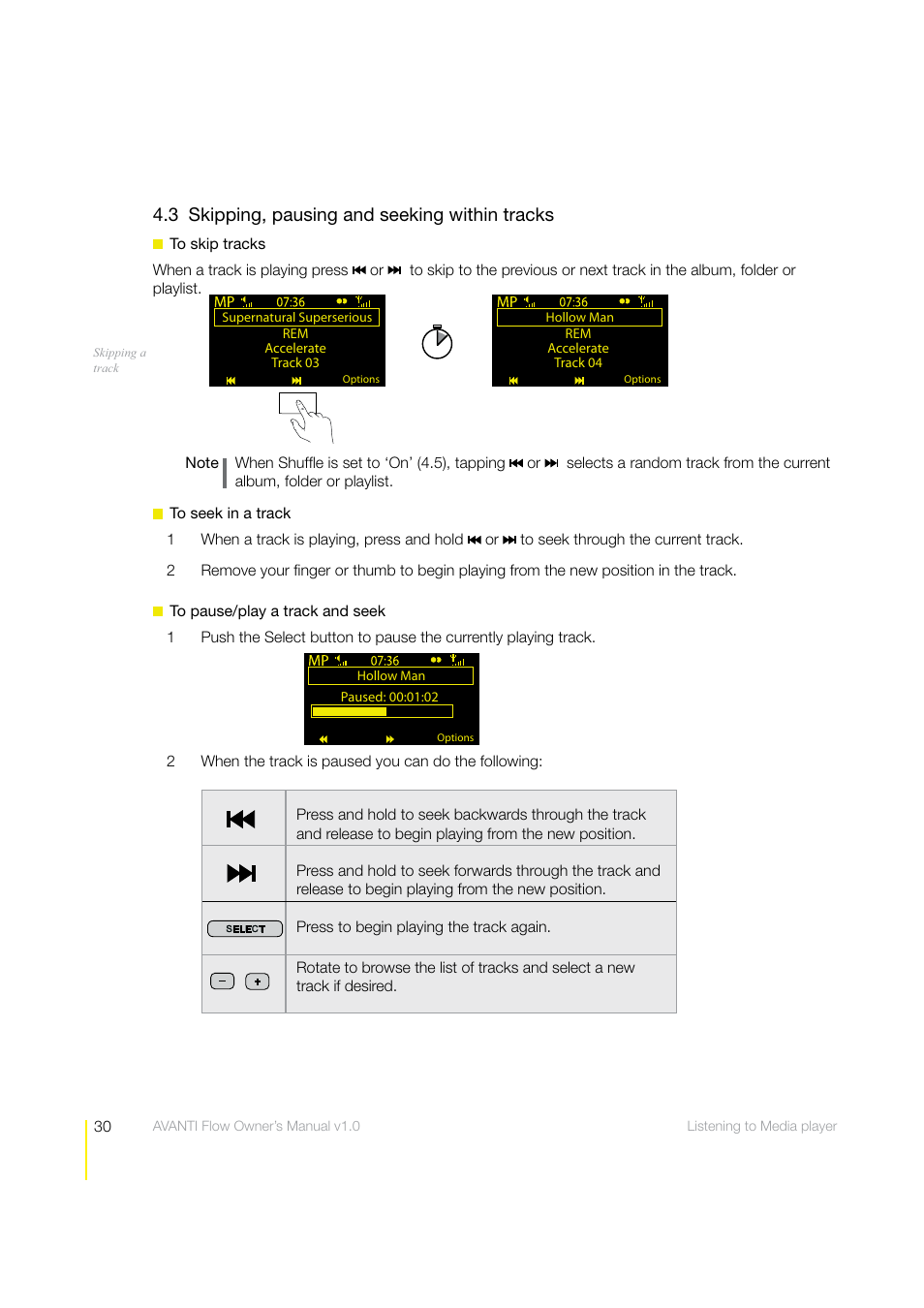 3 skipping, pausing and seeking within tracks | Pure Avanti Flow - User Guide User Manual | Page 30 / 47