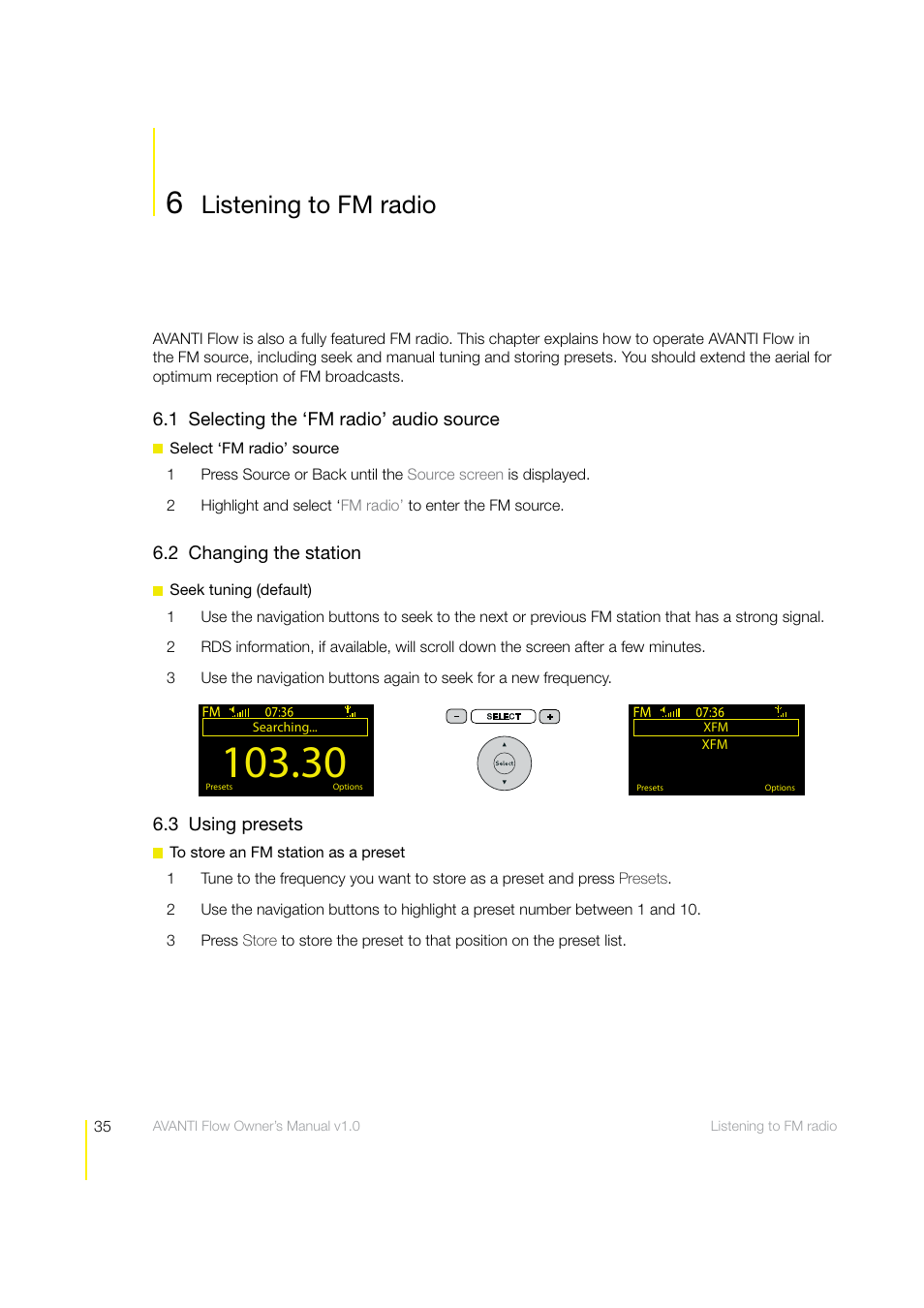 Listening to fm radio | Pure Avanti Flow - User Guide User Manual | Page 35 / 47