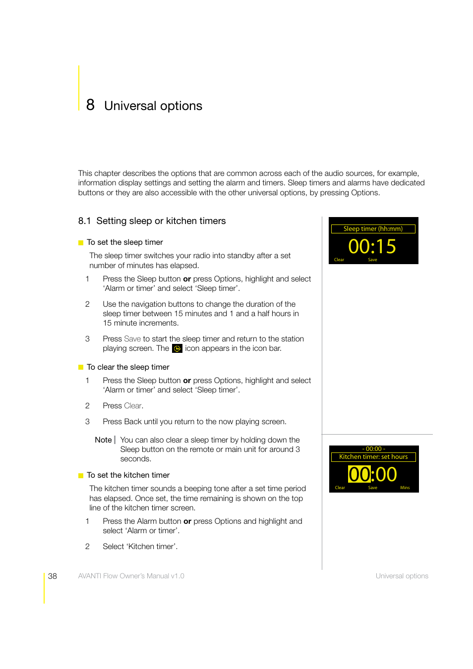 Universal options | Pure Avanti Flow - User Guide User Manual | Page 38 / 47