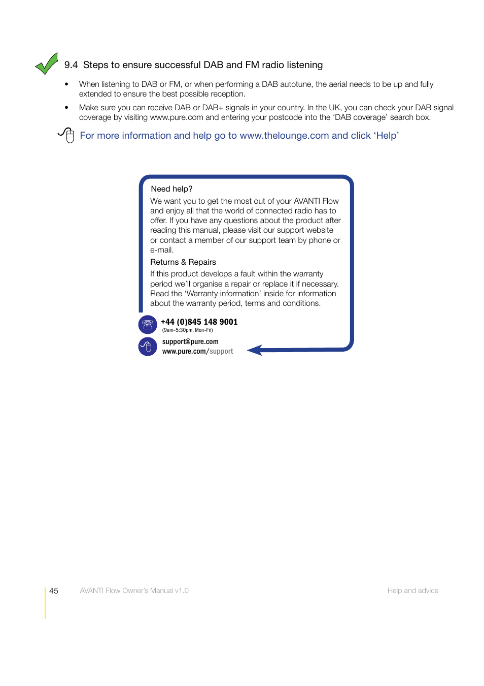 Pure Avanti Flow - User Guide User Manual | Page 45 / 47