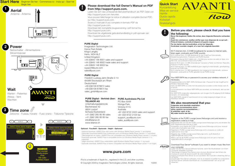 Pure Avanti Flow - Quick Start Guide User Manual | 2 pages