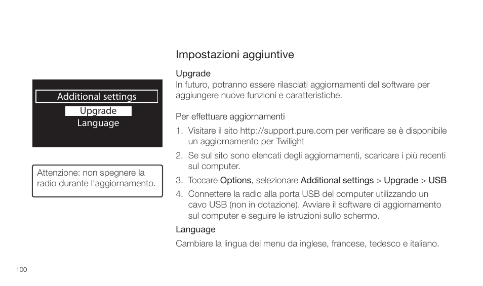 Impostazioni aggiuntive | Pure Twilight User Manual | Page 100 / 160