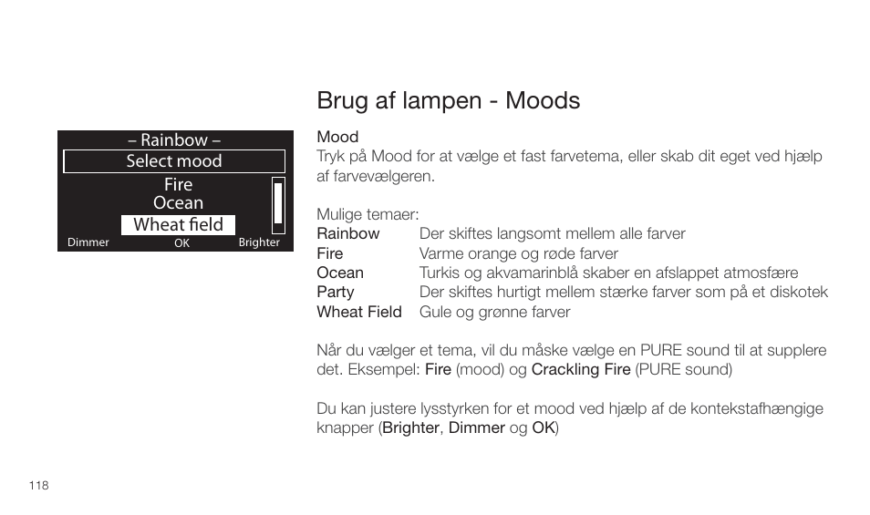 Brug af lampen - moods | Pure Twilight User Manual | Page 118 / 160