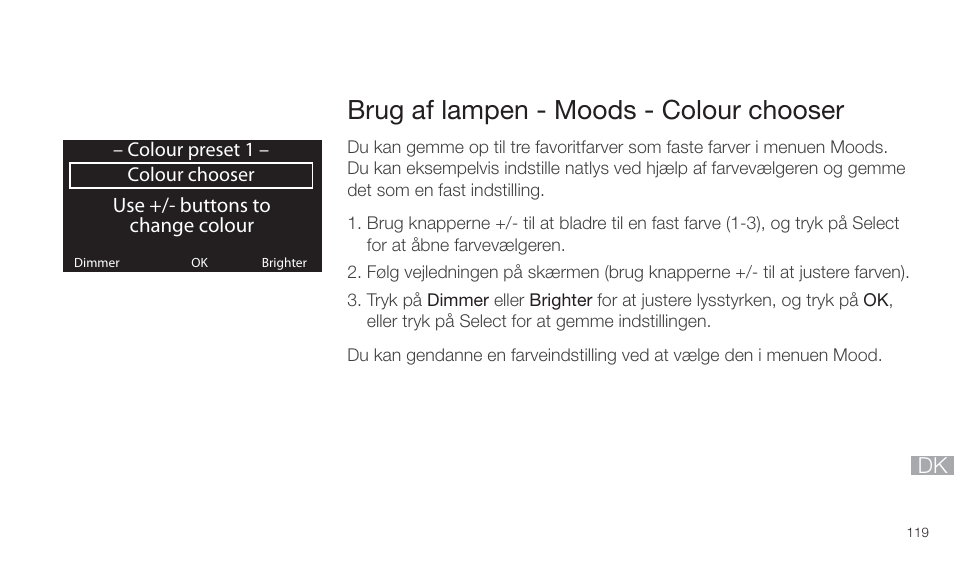 Brug af lampen - moods - colour chooser | Pure Twilight User Manual | Page 119 / 160