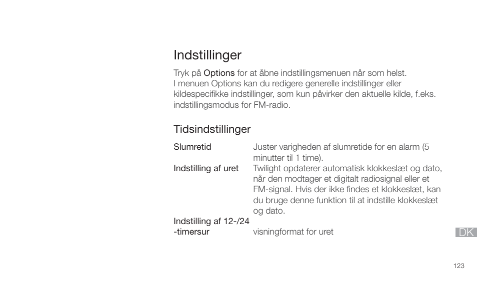 Indstillinger | Pure Twilight User Manual | Page 123 / 160