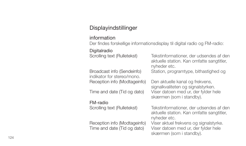 Displayindstillinger | Pure Twilight User Manual | Page 124 / 160
