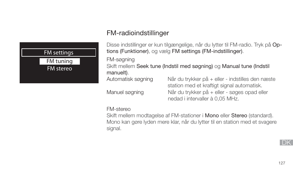 Fm-radioindstillinger | Pure Twilight User Manual | Page 127 / 160