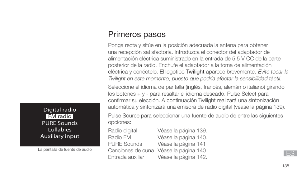 Primeros pasos | Pure Twilight User Manual | Page 135 / 160
