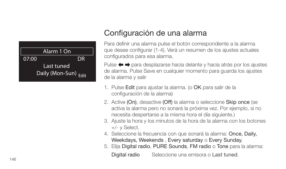 Conﬁguración de una alarma | Pure Twilight User Manual | Page 146 / 160