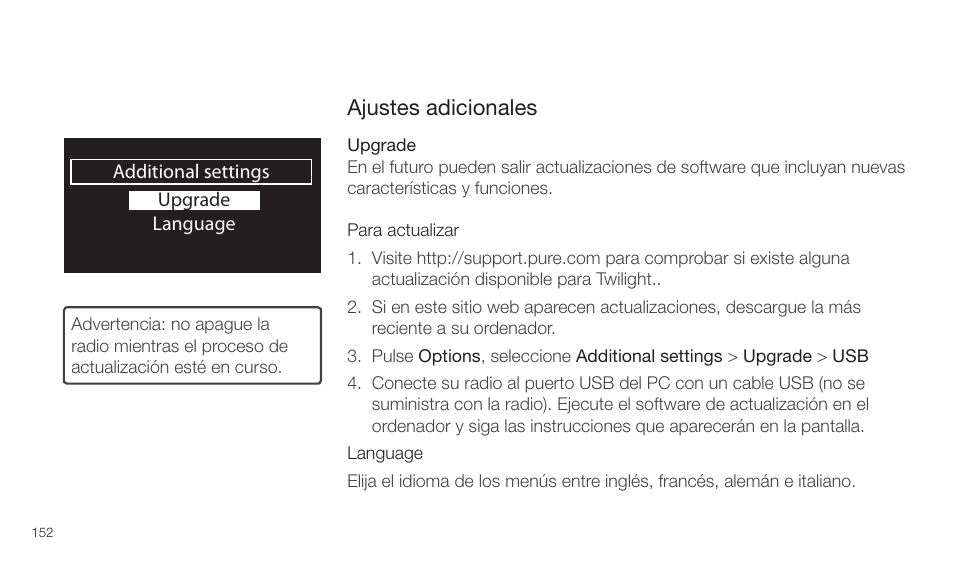 Ajustes adicionales | Pure Twilight User Manual | Page 152 / 160