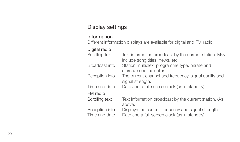 Display settings | Pure Twilight User Manual | Page 20 / 160