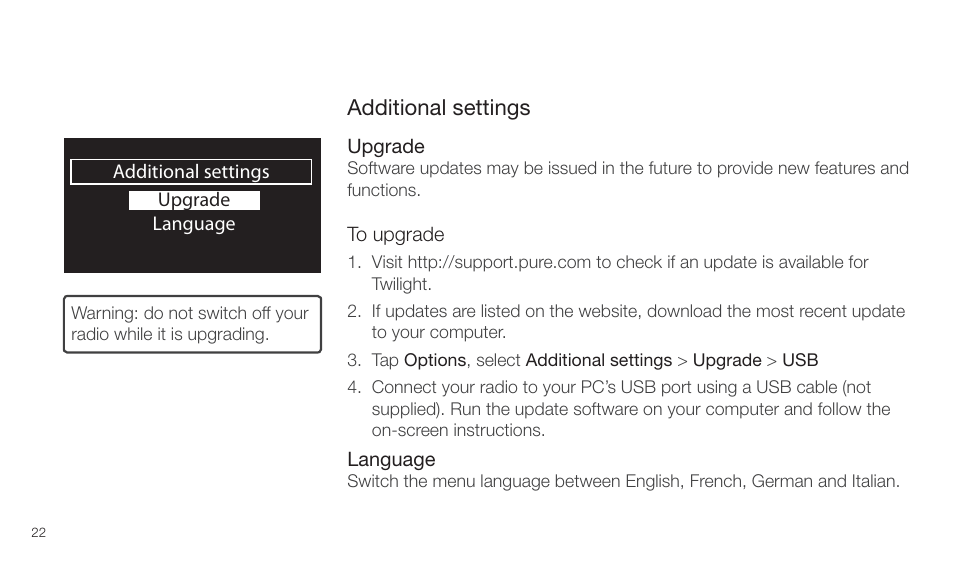 Additional settings | Pure Twilight User Manual | Page 22 / 160