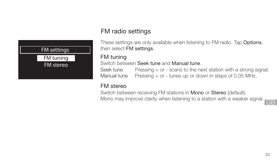 Fm radio settings | Pure Twilight User Manual | Page 23 / 160
