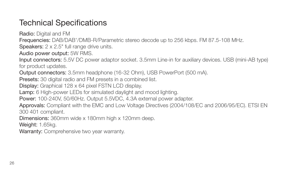 Technical speciﬁcations | Pure Twilight User Manual | Page 26 / 160