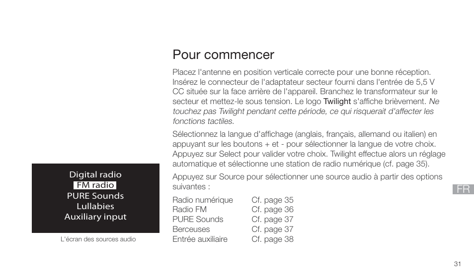 Pour commencer | Pure Twilight User Manual | Page 31 / 160