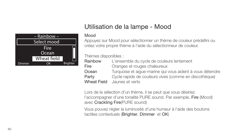 Utilisation de la lampe - mood | Pure Twilight User Manual | Page 40 / 160