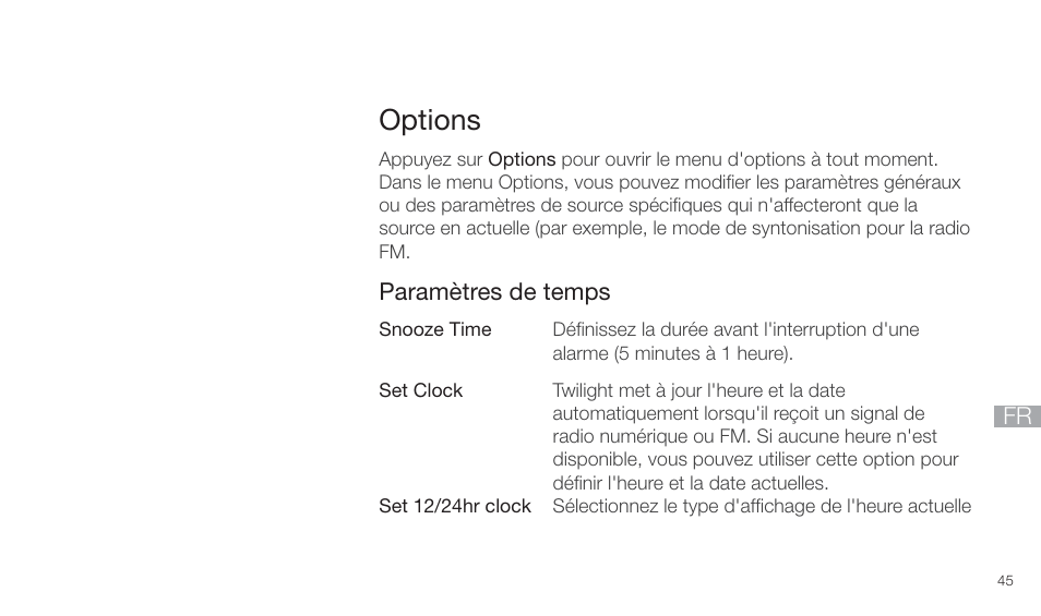 Options | Pure Twilight User Manual | Page 45 / 160