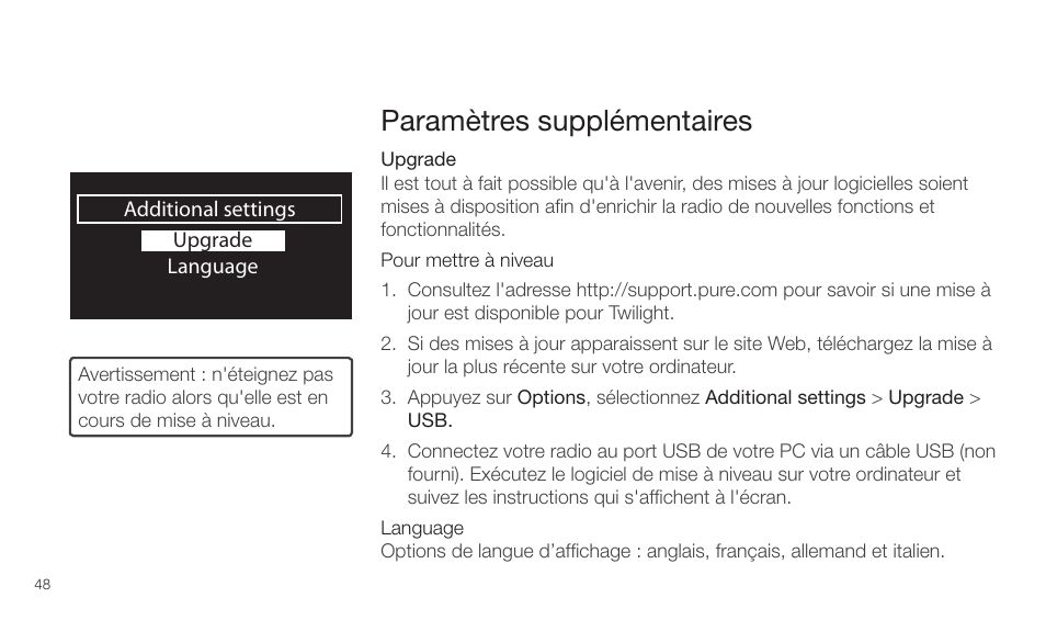 Paramètres supplémentaires | Pure Twilight User Manual | Page 48 / 160