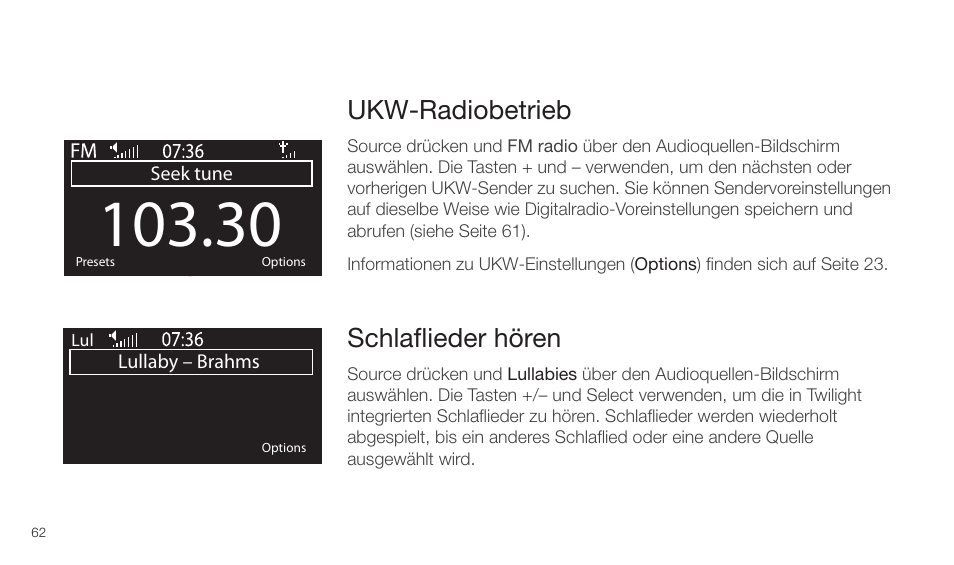 Schlaﬂieder hören ukw-radiobetrieb | Pure Twilight User Manual | Page 62 / 160