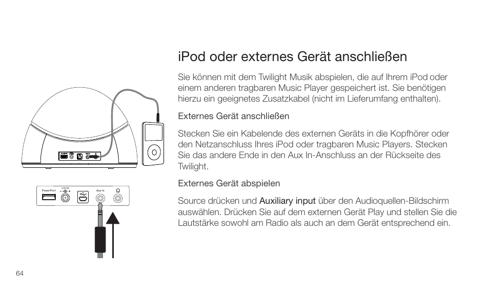 Ipod oder externes gerät anschließen | Pure Twilight User Manual | Page 64 / 160