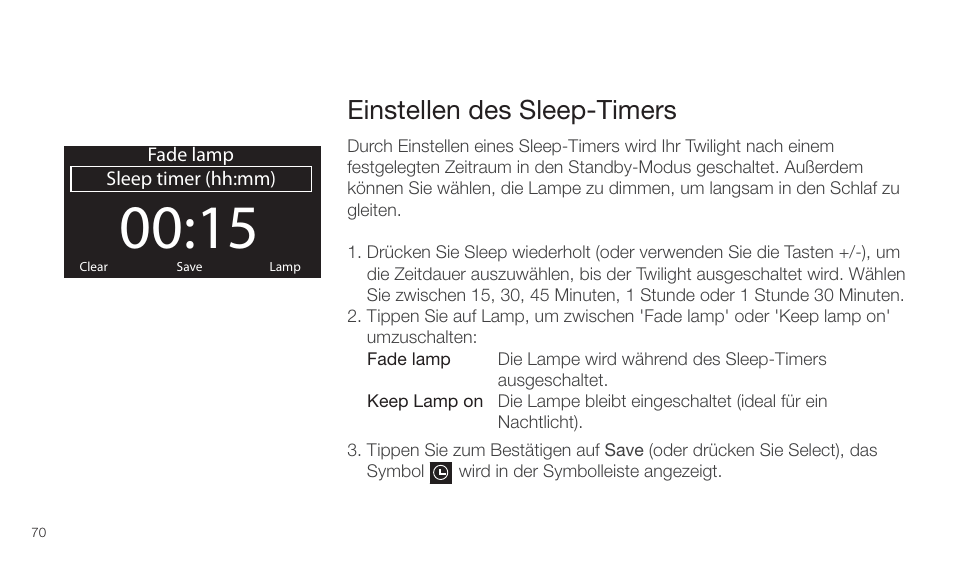 Einstellen des sleep-timers | Pure Twilight User Manual | Page 70 / 160