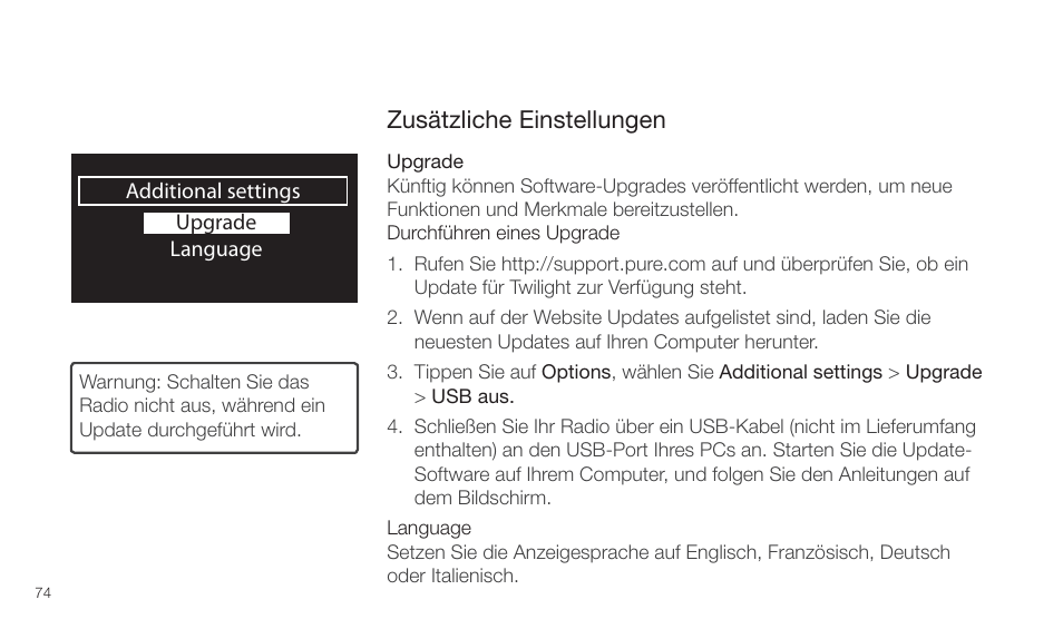Zusätzliche einstellungen | Pure Twilight User Manual | Page 74 / 160