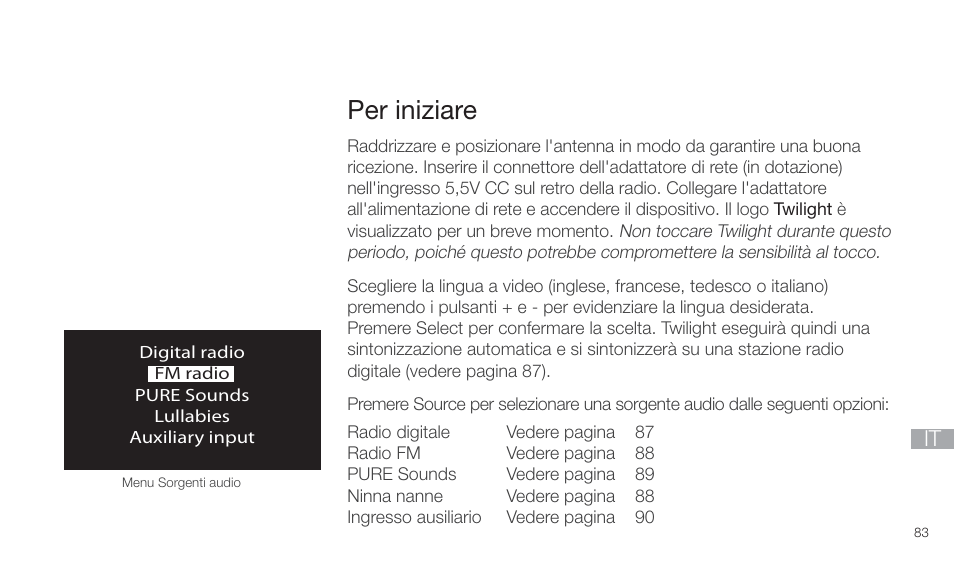 Per iniziare | Pure Twilight User Manual | Page 83 / 160