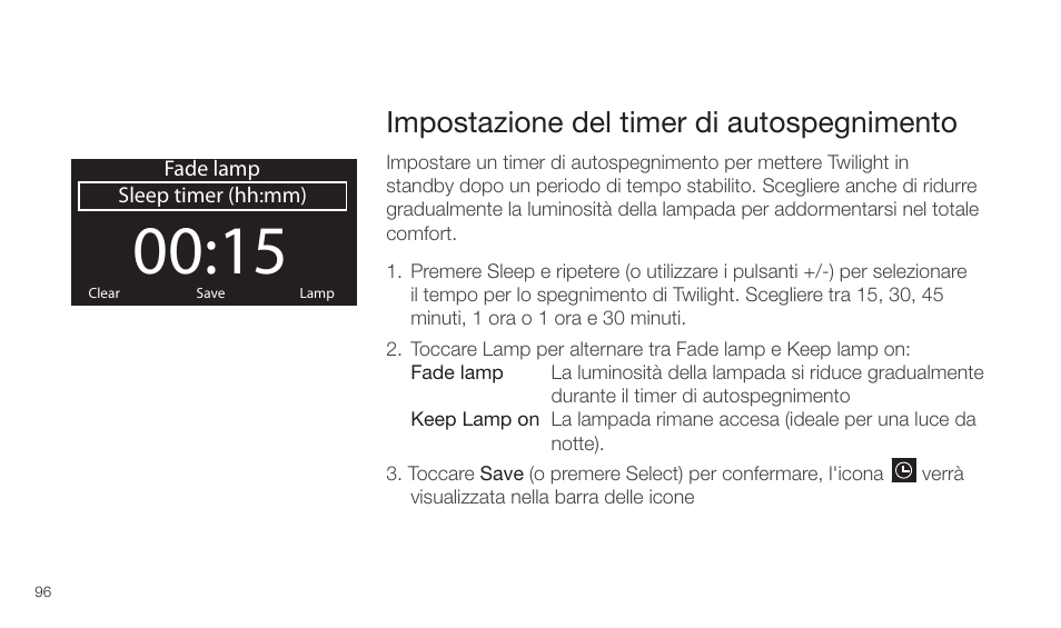Impostazione del timer di autospegnimento | Pure Twilight User Manual | Page 96 / 160