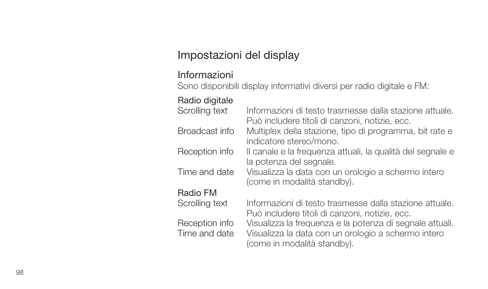 Impostazioni del display | Pure Twilight User Manual | Page 98 / 160