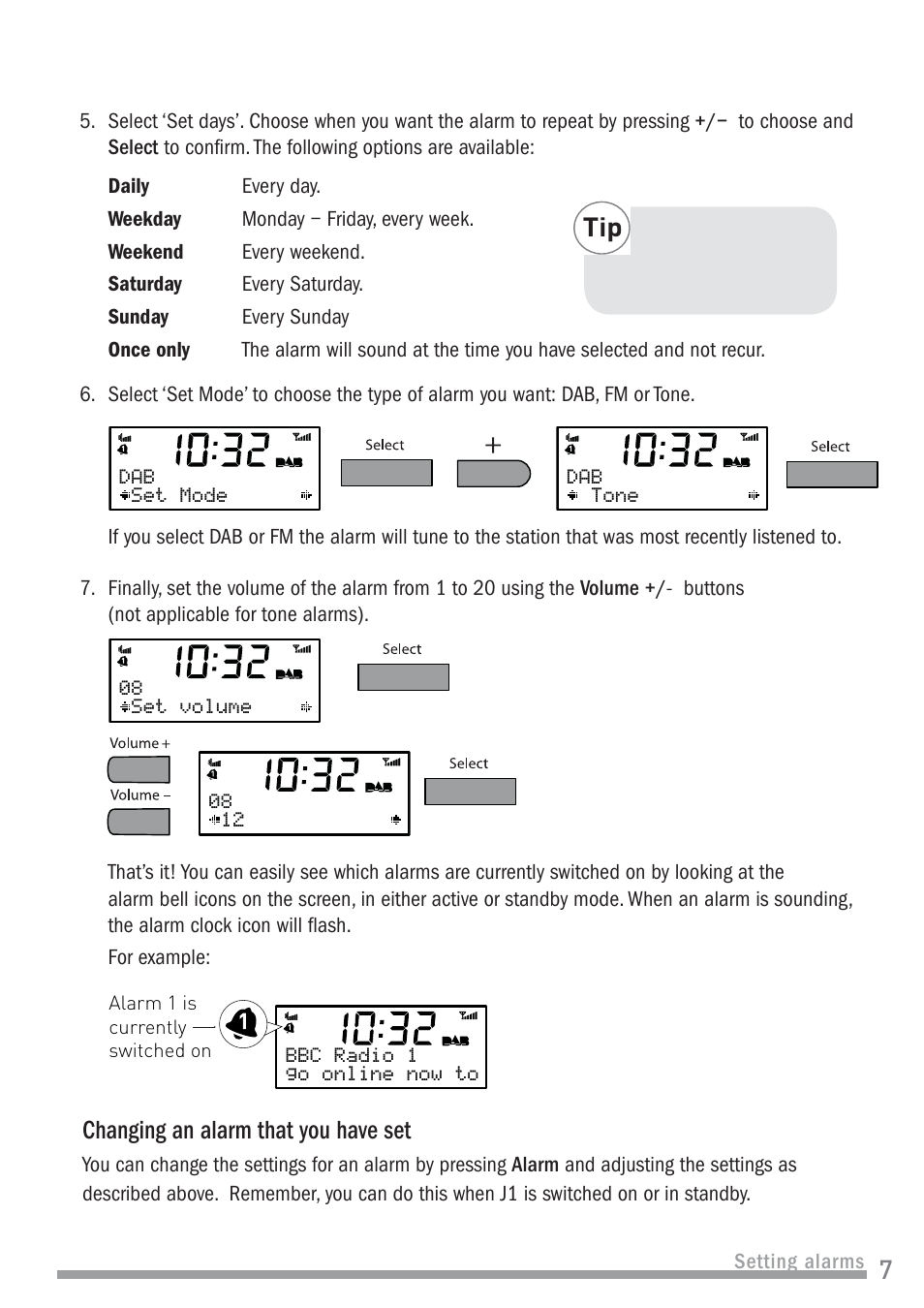 Changing an alarm that you have set | Pure John Lewis J1 User Manual | Page 9 / 16