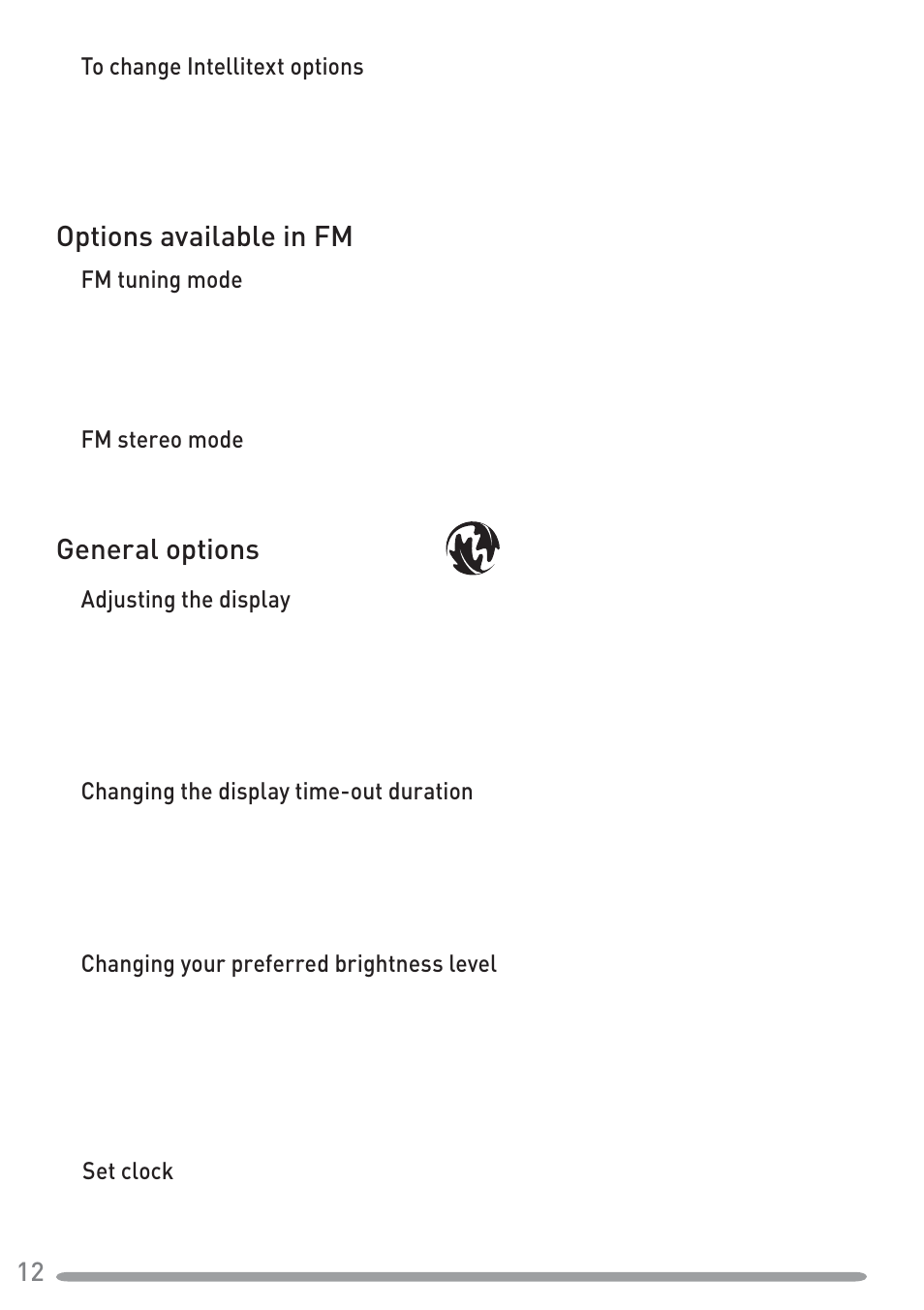 Options available in fm, General options | Pure Tempus-1S User Manual | Page 14 / 18
