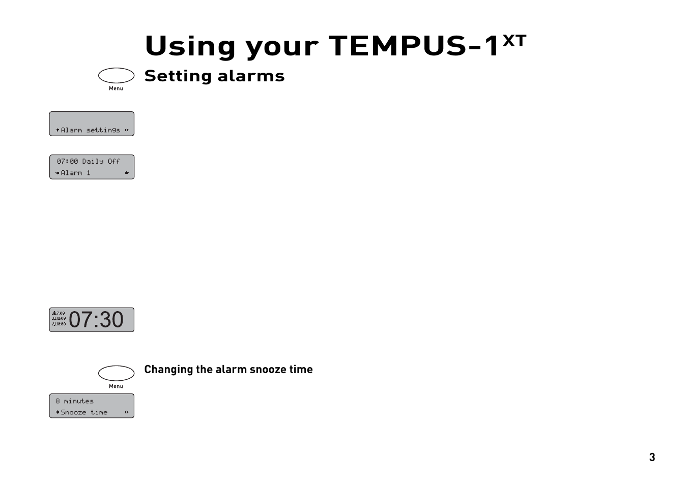 Using your tempus-1, Xt setting alarms | Pure Tempus-1XT - User Guide User Manual | Page 5 / 12