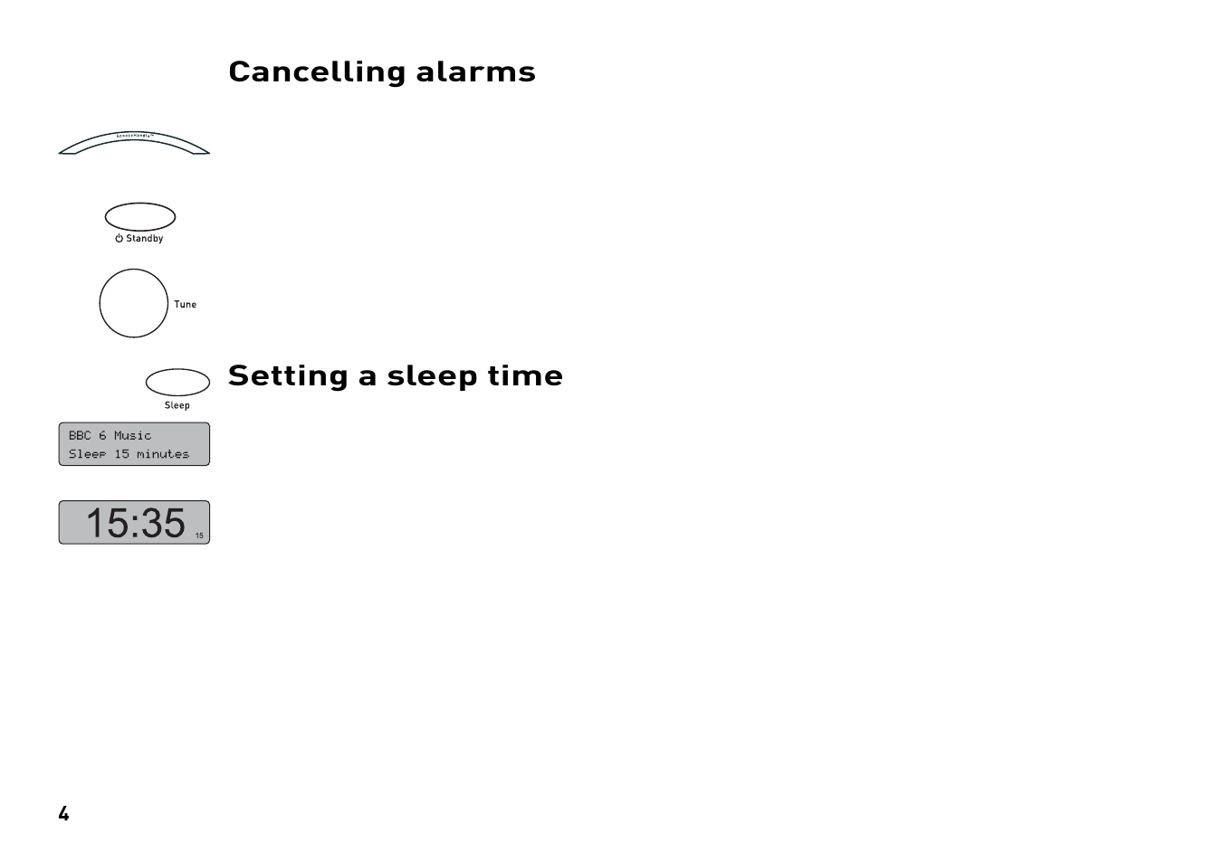 Cancelling alarms, Setting a sleep time | Pure Tempus-1XT - User Guide User Manual | Page 6 / 12