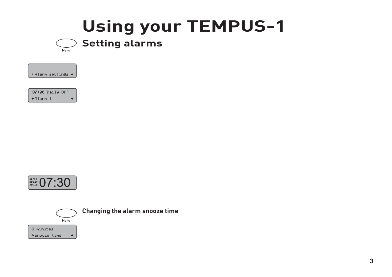 Using your tempus-1, Setting alarms | Pure Tempus-1 User Manual | Page 5 / 12